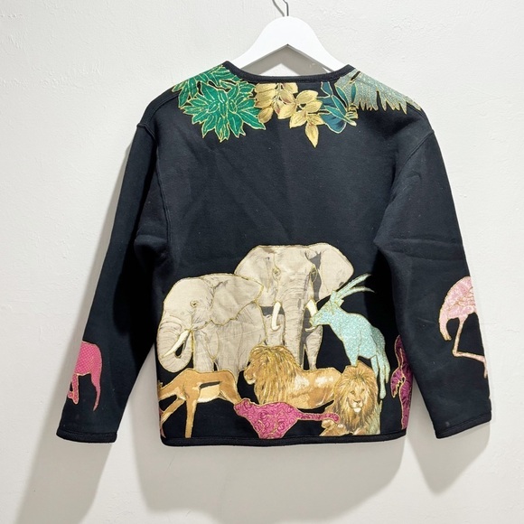 Vintage BON-LOOT GROSSE POINTE Women’s Black Appliqué Jacket Jungle Animals Sz M - Picture 2 of 11